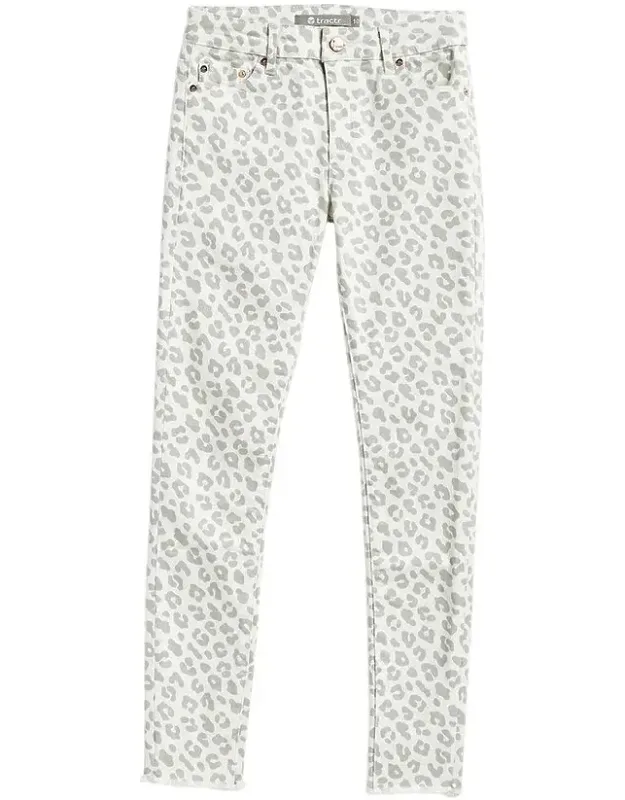 Leopard Print Fray Hem Skinny Jeans
