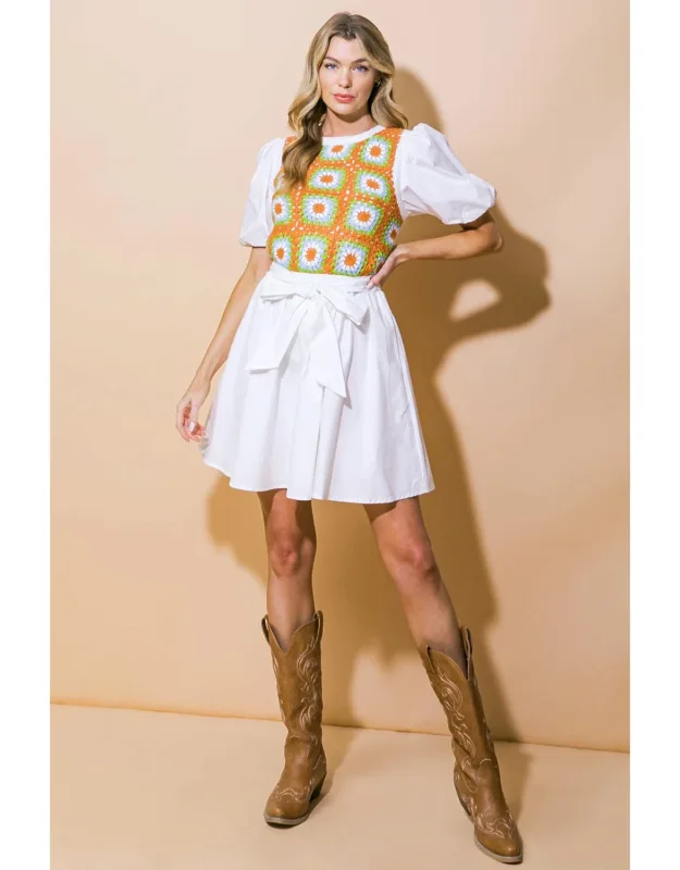 In My Feelings Woven Mini Dress With Crochet Overlay And Elasticized Waist