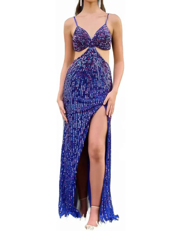 Sequined Floor-length Cut-out Evening Dress