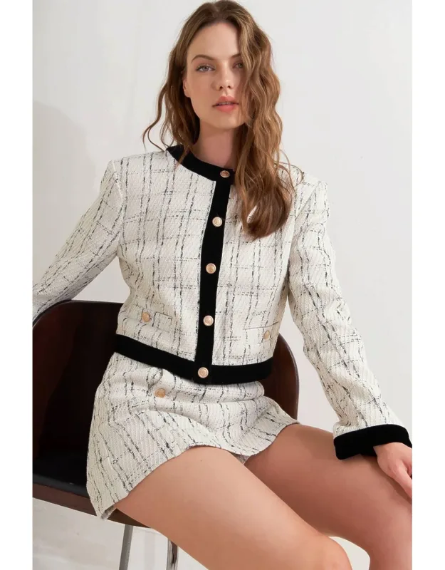 Woven Tweed Crop Jacket