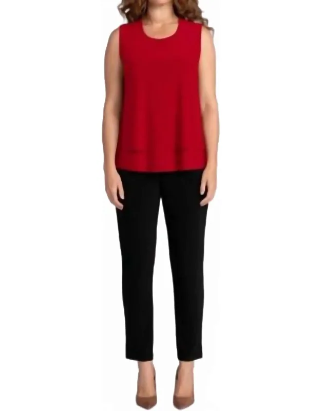 Sleeveless Double Layer Shell Top With Jewel Neck