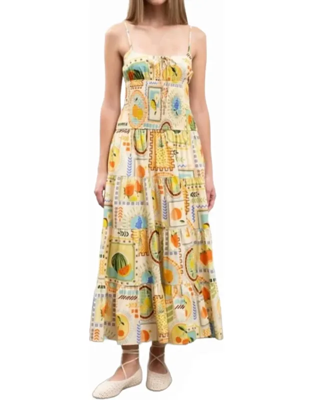 Fruit Tile Print Spaghetti Strap Midi Dress
