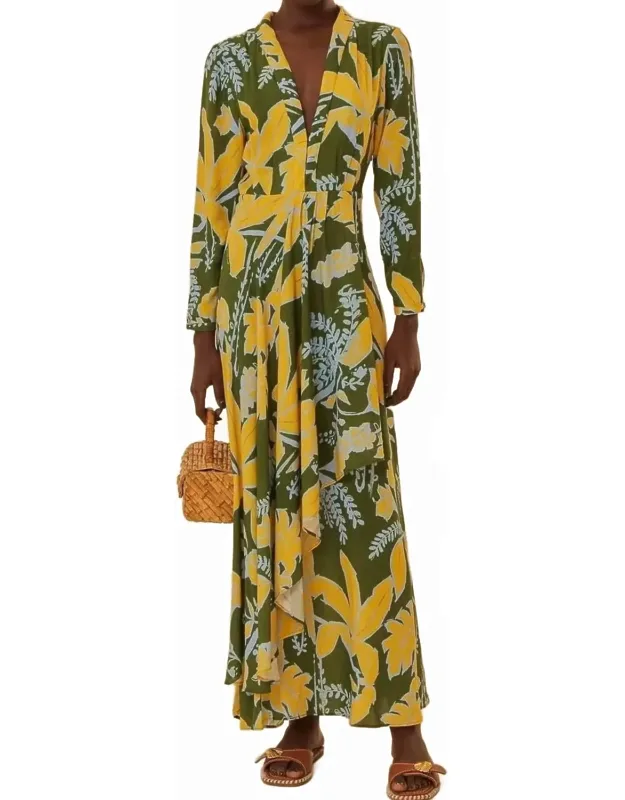 Foliage Sketch V-neck Maxi Dress