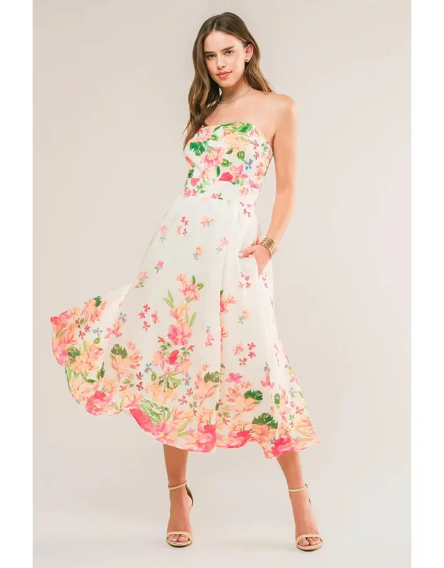 Come When I Call Midi Dress - Strapless Back Zipper Closure