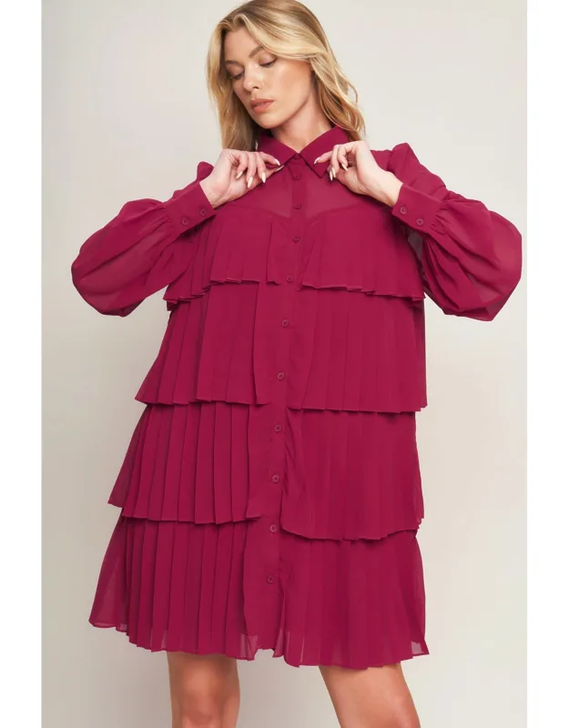 An Absolute Treasure Mini Dress With Structured Shirt Collar And Layered Pleated Body