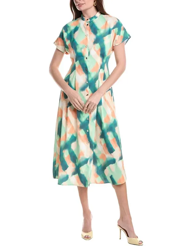 Fit & Flare Crepe De Chine Button Up Maxi Dress