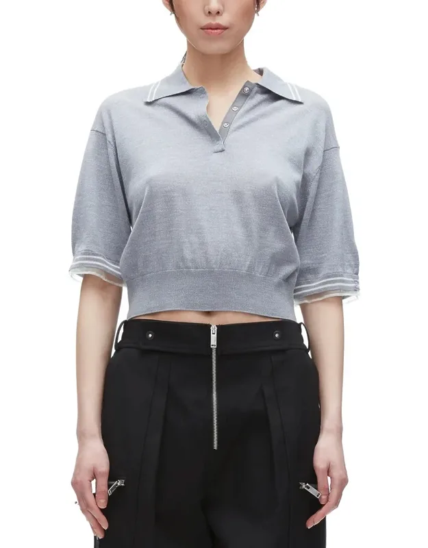 Wool Cropped Polo Sweater