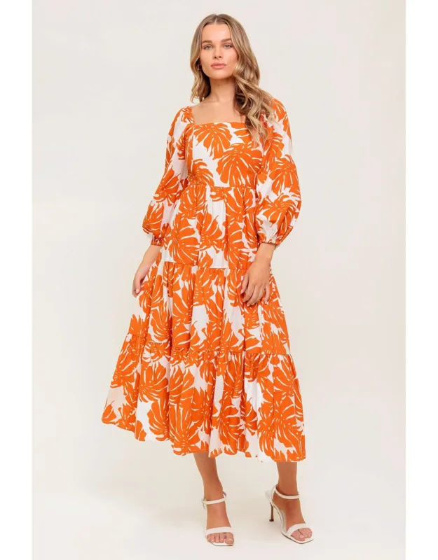 All The Drama Woven Midi Dress With Square Neckline And Tiered Skirt