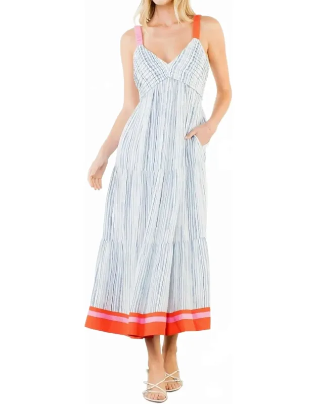 Thin Strap Striped Pattern Maxi Dress