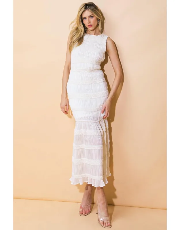 Look Your Best Woven Midi Dress With Luxurious Textured Fabric And Back Zipper Closure