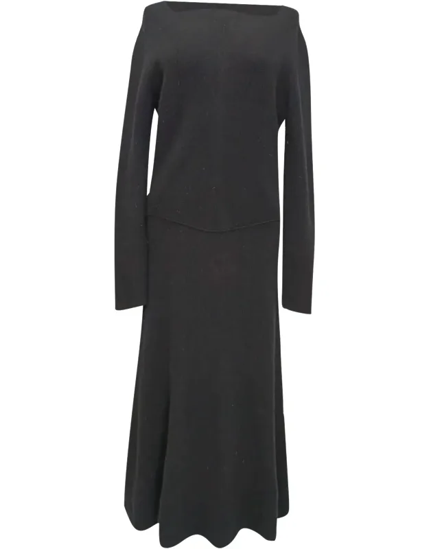 Square-neck Long Sleeve Midi Dress
