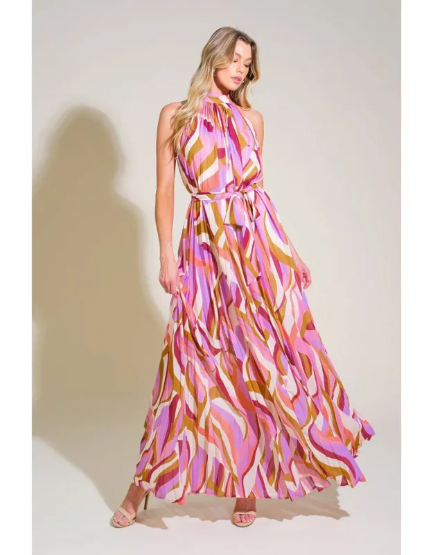 _as Time Goes By Woven Maxi Dress With Halter Neckline And Pleating_