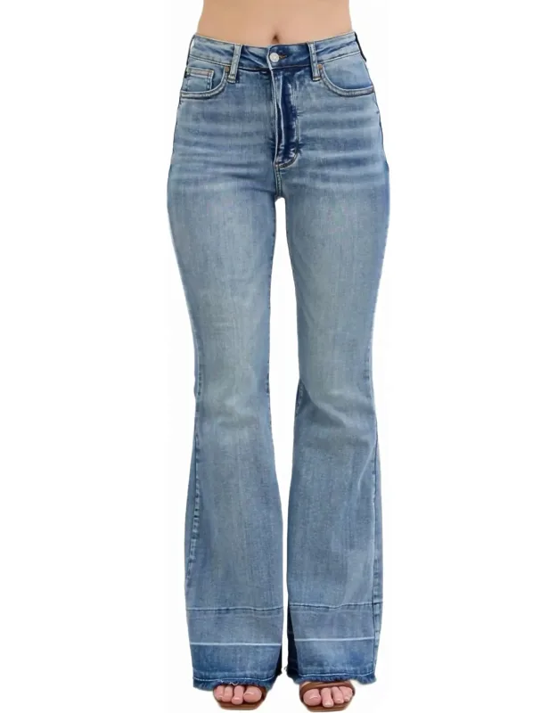 High Waisted Tummy Control Release Hem Flare Jeans