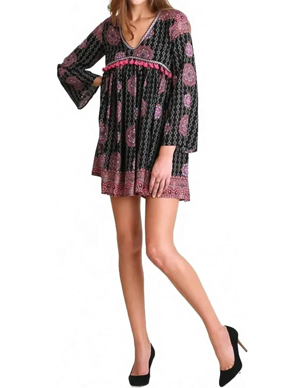 Tassel Trim Peasant Dress