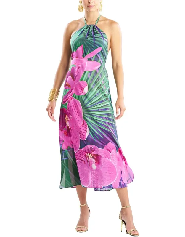 Orchid Silk-blend Voile Halter Dress