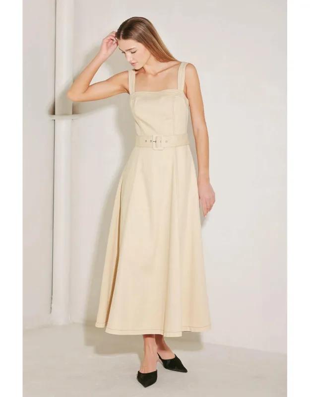 Elevated Neutral Woven Midi Dress