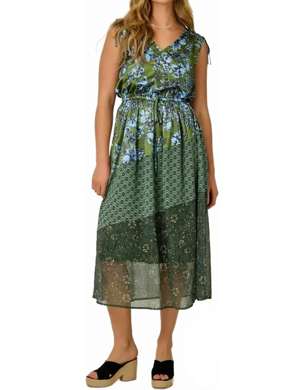 Shoulder Tie Mixed Print Dress