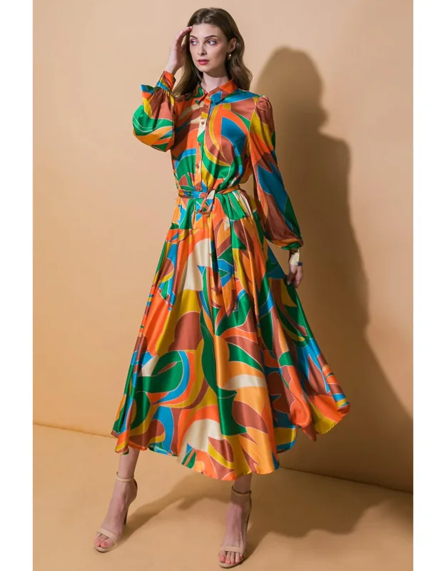 Focused On Priorities Midi Dress With Shirt Collar And Self Sash Tie