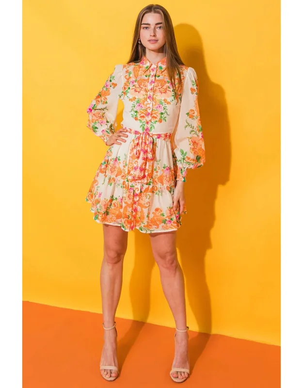 Furtherst Thing Woven Mini Dress With Classic Shirt Collar And Ruffled Hemline