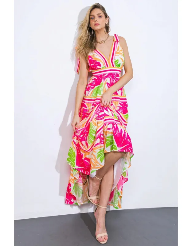 Take The Trails Woven Maxi Dress With V Neckline And Tiered Skirt