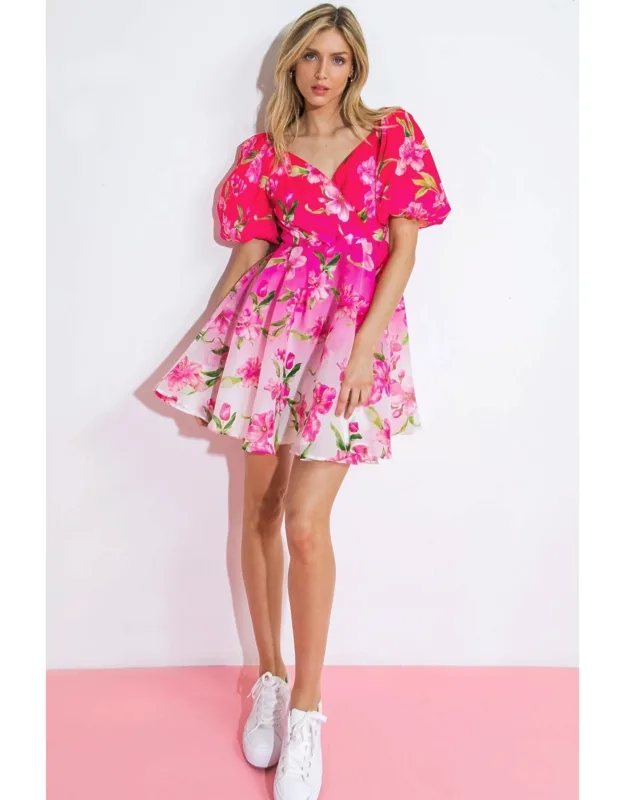 Gotta Get Ready Woven Mini Dress With Surplice Neckline And Puff Sleeves