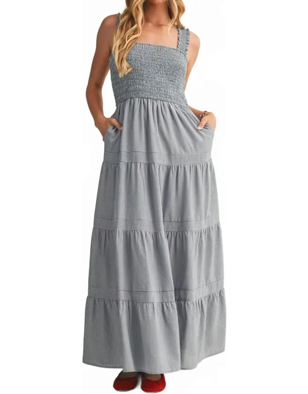 Square Neck Smocked Tiered Maxi Dress