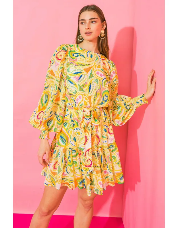 Wish For More Mini Dress With Ruffled Hemline And Smocked Cuffs