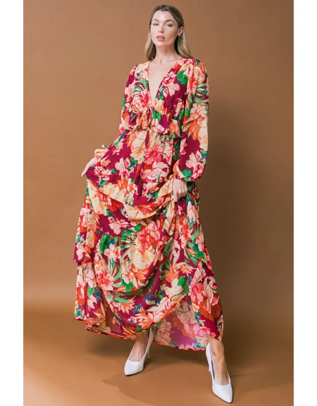Leave You Speechless Woven Maxi Dress With V Neckline And Ruffle Waist