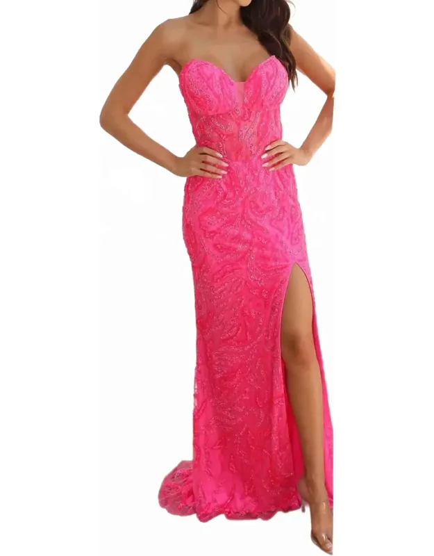 Strapless Beaded Sequin Prom Dress