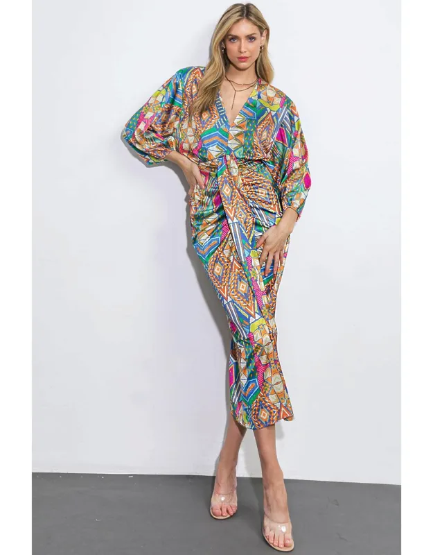 Nothing's Changed Woven Midi Dress With V Neckline And Shirred Skirt
