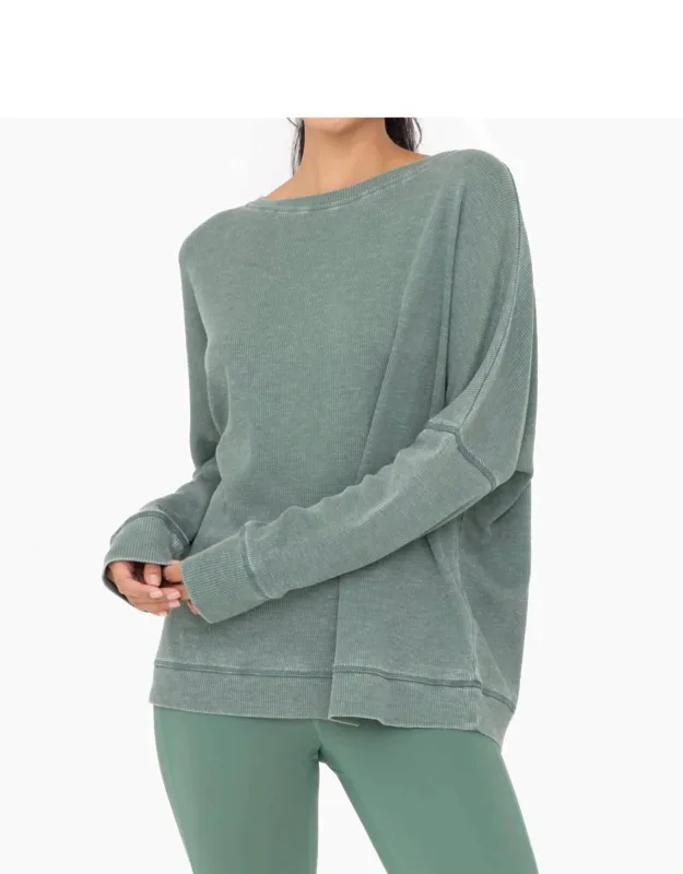 Waffle Ribbed Round Neck Pullover