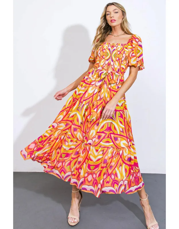 It's Your Place Woven Midi Dress With Square Neckline And Smocked Bodice