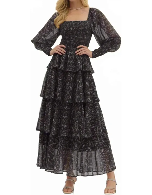 Tiered Floral Puff Sleeve Maxi Dress