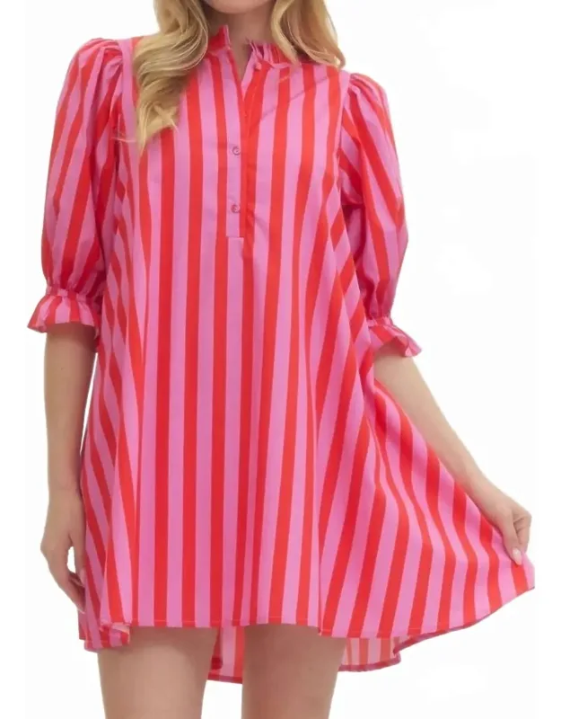 Striped Puff Sleeve Mini Dress