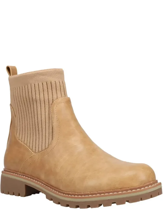 Cabin Fever Boot In Caramel With Chunky Heel And Lug Sole