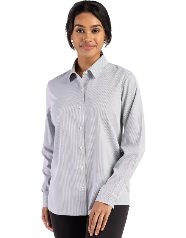 Skyline Epic Confidence Recycled Pinstripe Long Sleeve Dress Shirt - Lightweight Comfort, Moisture Wicking Performance