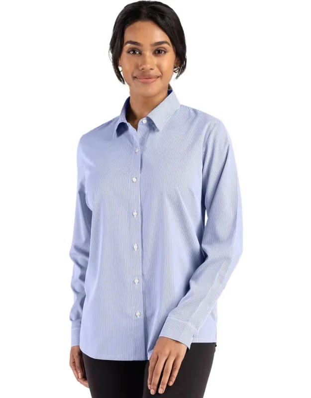 Skyline Epic Confidence Recycled Pinstripe Long Sleeve Dress Shirt With Moisture Wicking Performance And Lightweight Comfort