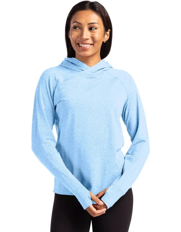 Cutter & Buck Adapt Knit Recycled Heathered Hooded Pullover With Upf 50+ Uv Sun Protection And Moisture Wicking