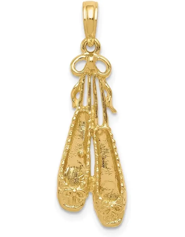 14k Yellow Gold Solid Satin Polished Ballet Slipper Pendant