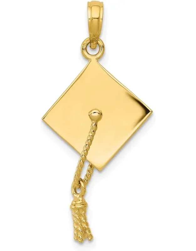 10k Yellow Gold Solid Polished 3-d Graduation Cap Pendant