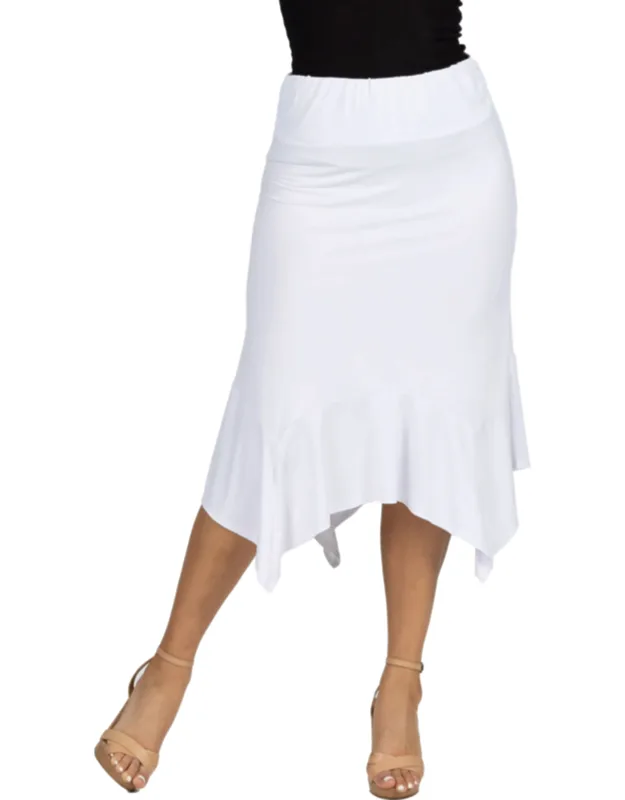 Solid Color Knee Length Elastic Waist Handkerchief Skirt