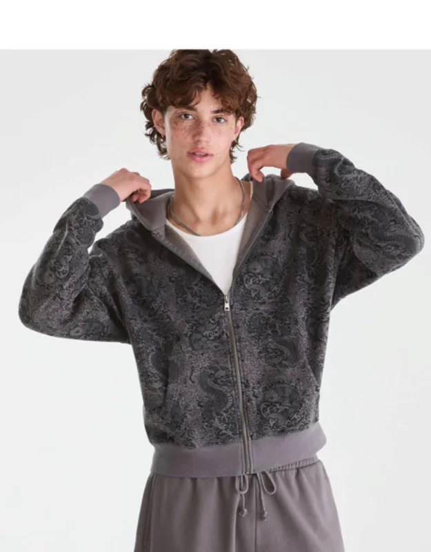 Cloud Soft Dragon & Koi Boxy Full-zip Hoodie