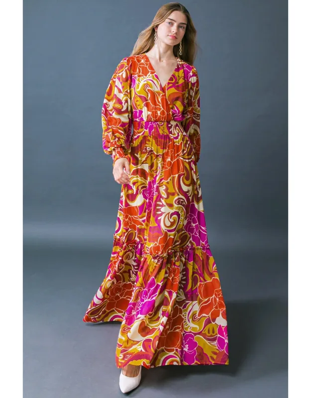 Ready For The Spotlight Maxi Dress With Surplice Neckline And Ruffled Hemline