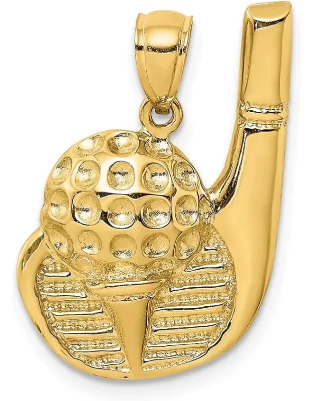14k Yellow Gold Golf Club And Ball On Tee Charm Pendant