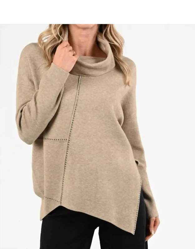 Cowl Neck Embellished Asymmetric Sweater Top
