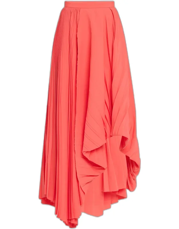 Pleated Asymmetric Draped Midi Skirt