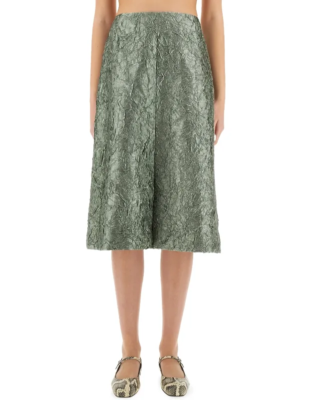 Ruched Satin Midi Skirt
