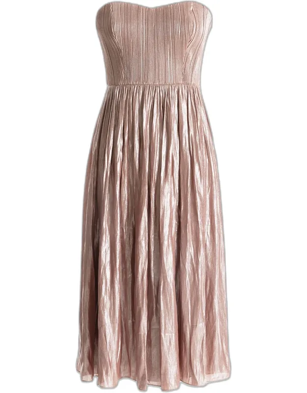 Strapless Shimmer Satin Midi Dress