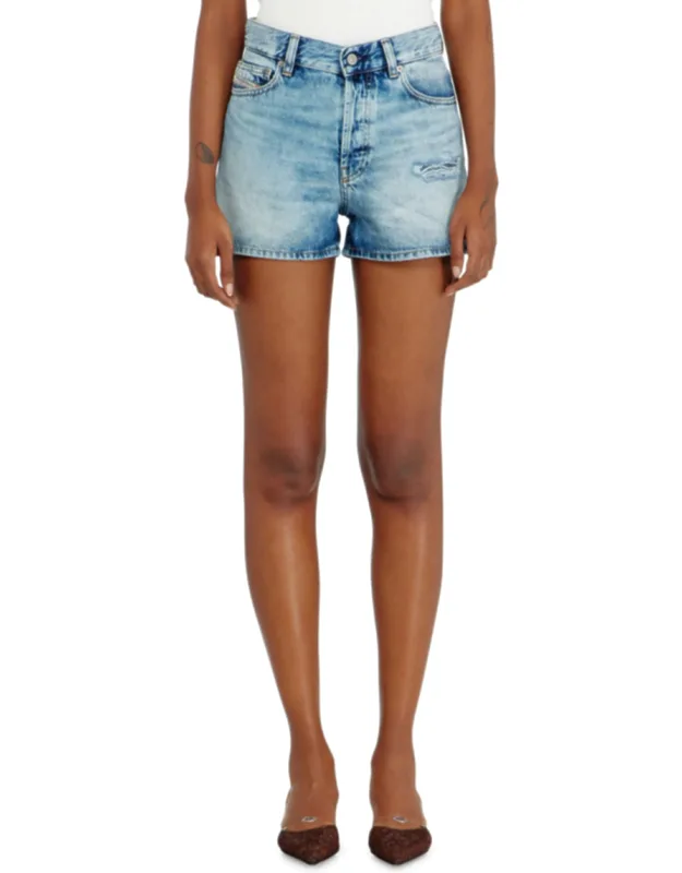 Fluid Denim Shorts With Abrasions