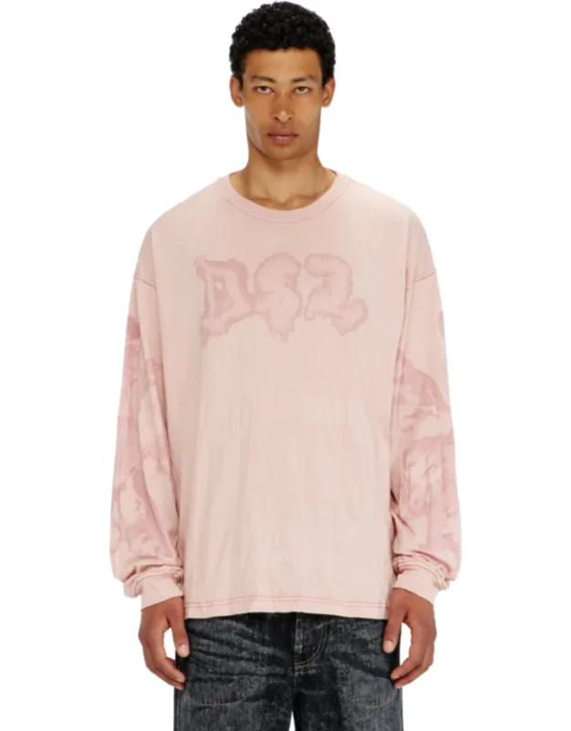 Relaxed Long Sleeve Tee With Blotched Print